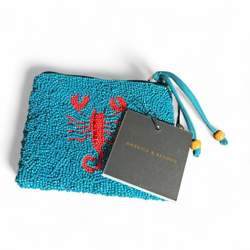 America & Beyond turquoise beaded red scorpion zodiac mini coin pouch New